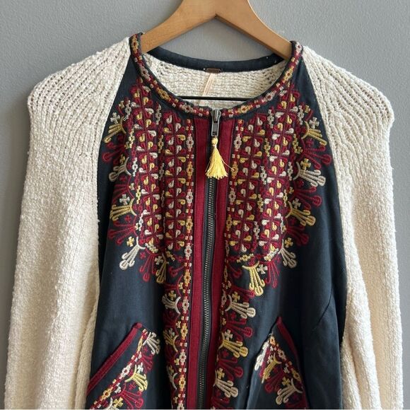 Free People Two Faced Embroidered Jacket Blue Cream Size Small - Picture 9 of 16